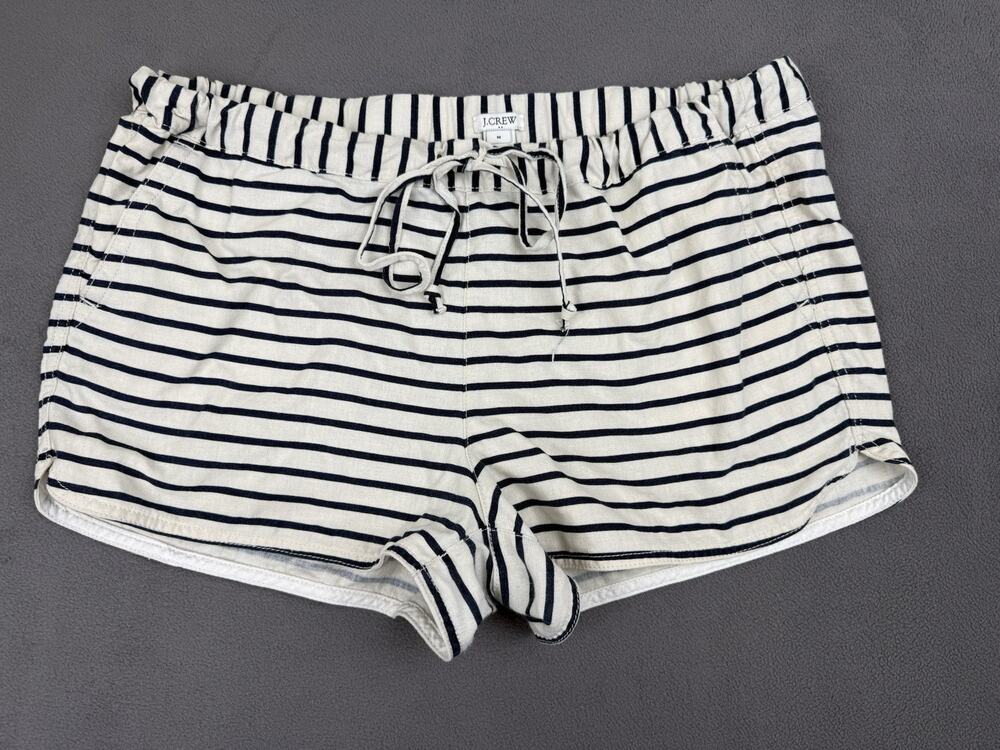 J.Crew Linen Striped Drawstring Shorts Women’s M Navy White Coastal Beach Preppy